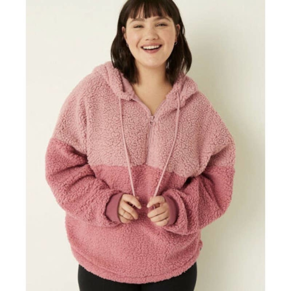 Victoria's Secret PINK Half-Zip Varsity Sherpa Pullover Women's Size XL